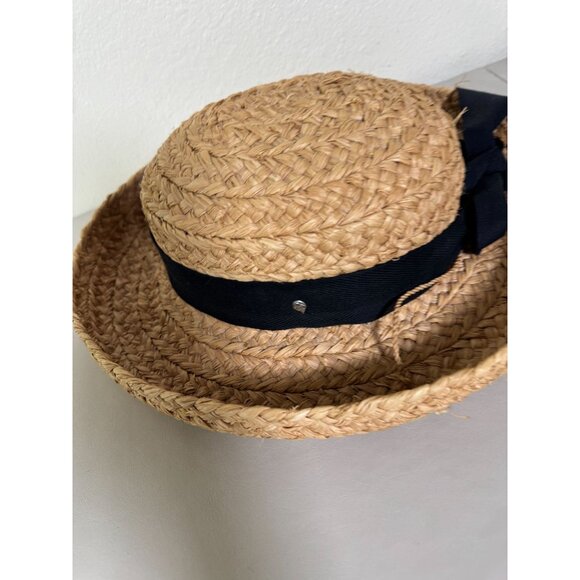 Helen Kaminski Women Natural 100% Raffia Boater Sun Hat Black Ribbon Handmade OS main image 12